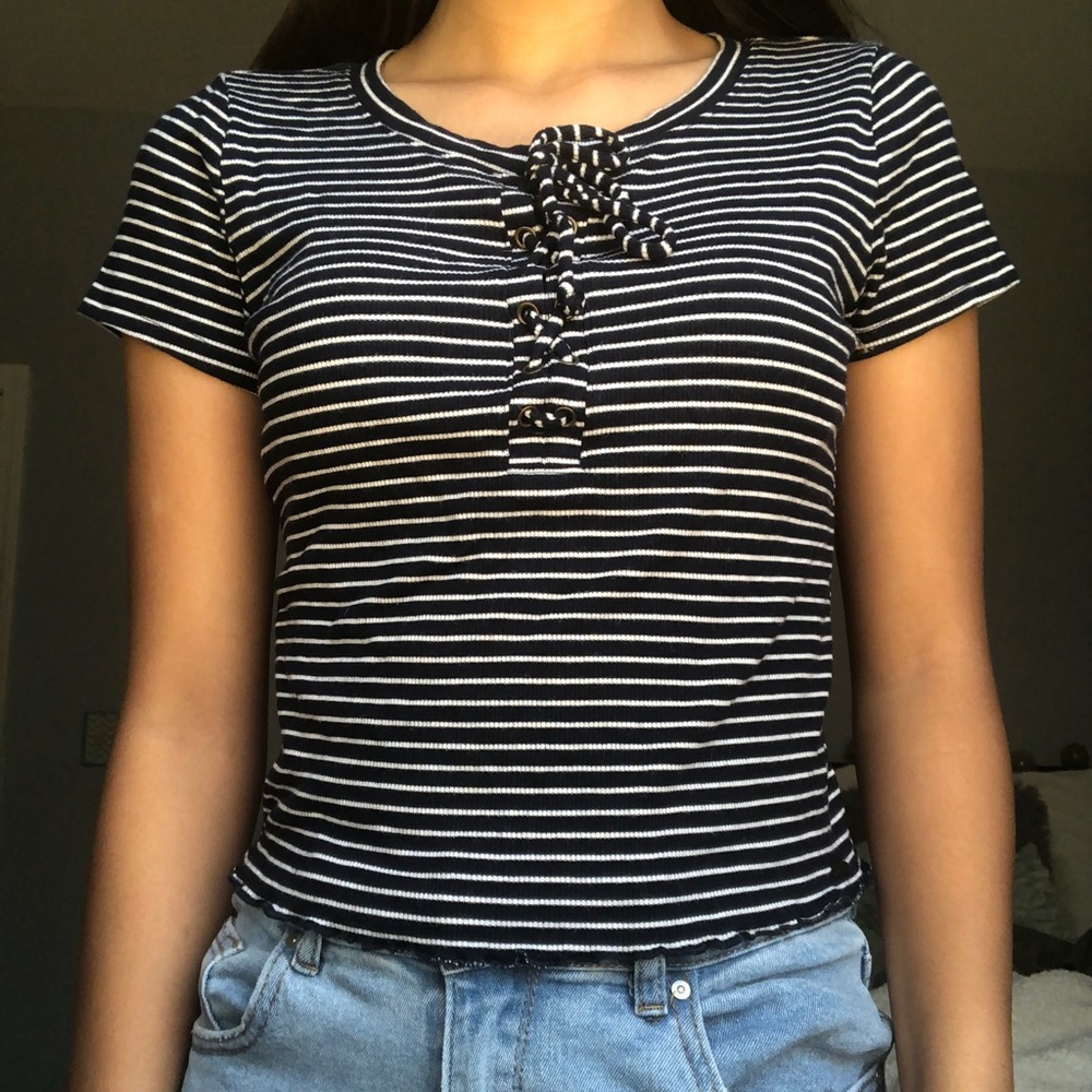 Hollister blue and white striped crop top